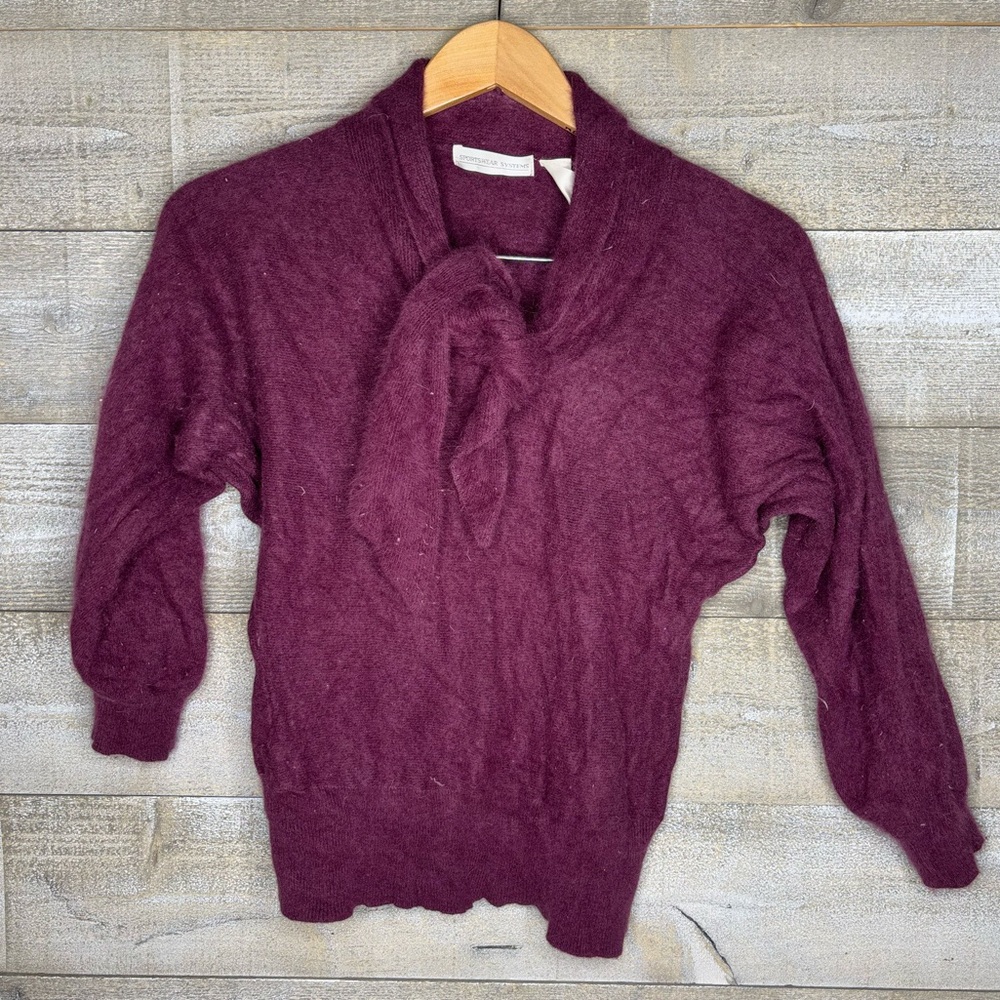 Purple lambswool angora blend tie front sweater